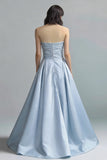 Sky Blue A-Line Strapless Satin Formal Dress