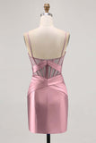 Royal Blue Sheer Corset Satin Tight Homecoming Dress with Slit