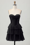Fuchsia Corset Tiered A Line Strapless Homecoming Dress