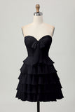 Yellow A Line Tiered Strapless Homecoming Dress with Bow
