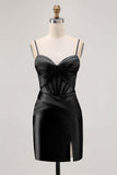 Royal Blue Sheer Corset Satin Tight Homecoming Dress with Slit