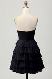 Yellow A Line Tiered Strapless Homecoming Dress with Bow