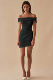 Satin White Off the Shoulder Sheath Short Graduation Dress