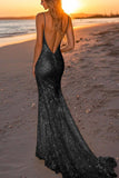 Sparkly Backless Silver Mermaid Formal Dress