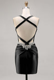Dark Green Corset Satin Bodycon Homecoming Dress with Rhinestones