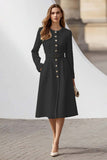 Elegant A-Line Ivory Long Sleeve Work Dress With Belt