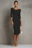 Ivory Sheath V-Neck Midi Dress With Half Sleeves