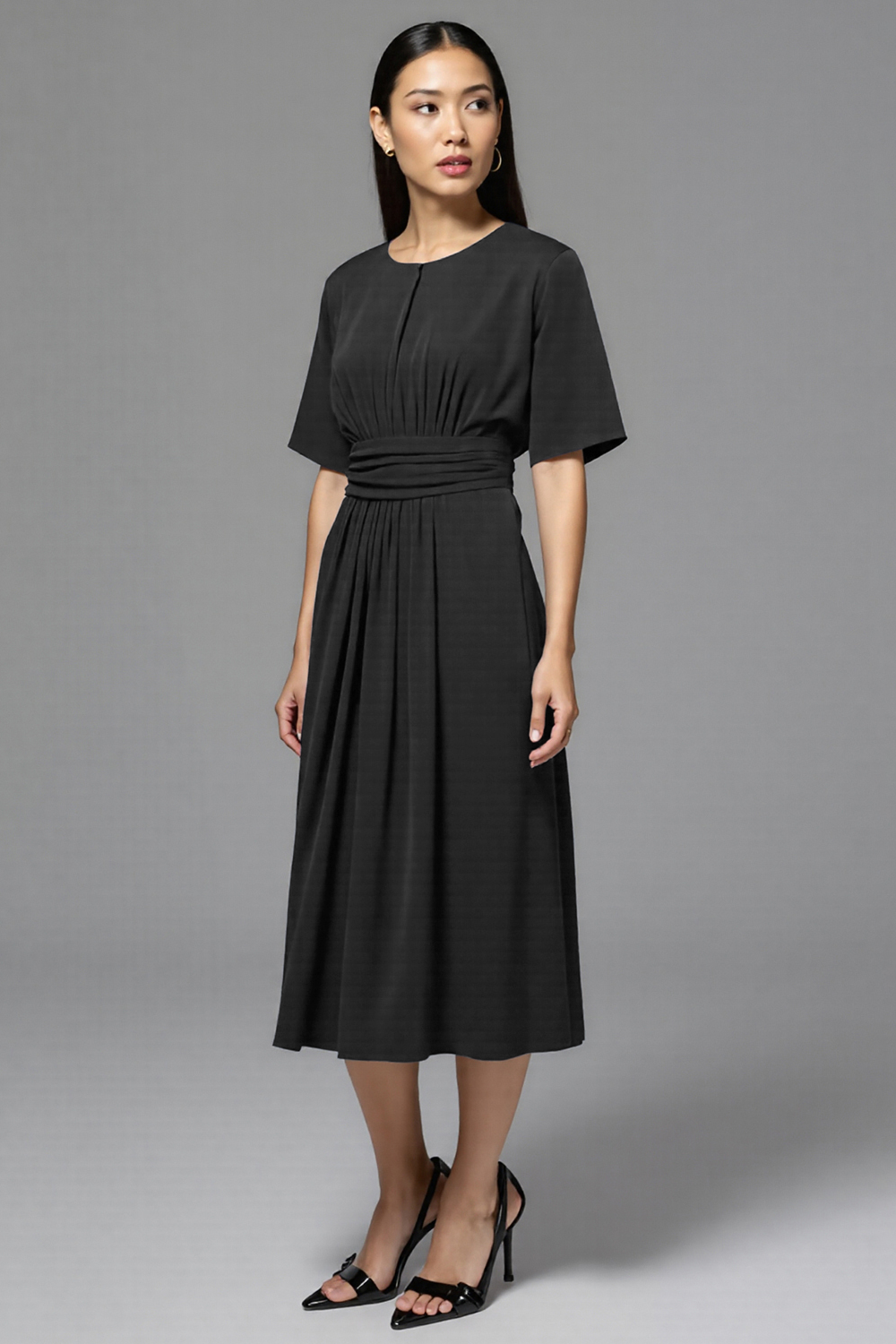 a line work dress V-Neck Short Sleeve Belted A-Line Pleated Midi Dress, Blue Green / S This Womens A Line Work Dress is designed to keep your look professional and stylish Inspire Chic Women's A Line