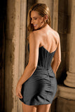 Grey Silver Beaded Corset Bodycon Strapless Homecoming Dress