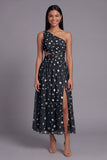 One Shoulder Cut Out Floral Light Orange Wedding Guest Dress