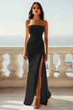 Strapless Ivory Sheath Engagement Dress with Slit