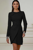 Pencil Pleated Ivory Work Dress With Long Sleeves