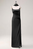 Sage Sheath Spaghetti Straps Slit Bridesmaid Dress with Ribbon