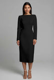 Ivory Sheath Long Sleeve Midi Work Dress with Slit