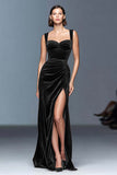 Velvet Burgundy Sheath Formal Dress with Slit