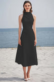Simple Halter A Line Midi Ivory Graduation Dress