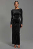 Sheath Ruched Long Sleeve Navy Formal Dress