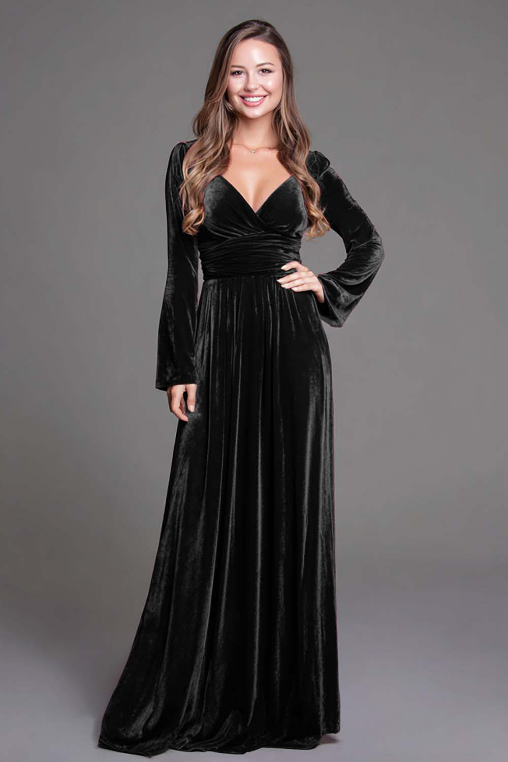 Berylove Women Burgundy A-Line Holiday Party Dress Velvet Formal Dress With Long Sleeves, Black / US16 Berylove Women Burgundy A-Line Holiday Party Dress Velvet Formal Dress With Long Sleeves, Black / US16