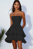 Strapless Ruffle A Line Sky Blue Graduation Dress