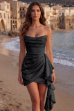 Strapless Ruched Mini White Dress with Ruffles