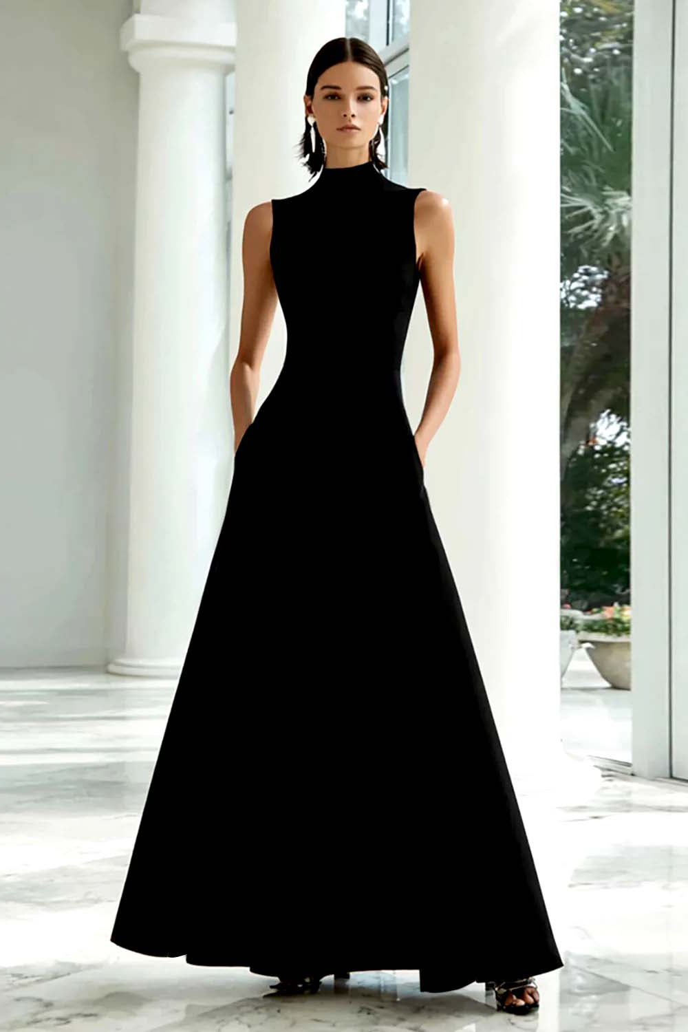 Berylove Women Black and White Formal Dress A-Line High Neck Maxi Evening Dress, Black / US14 Berylove Women Black and White Formal Dress A-Line High Neck Maxi Evening Dress, Black / US14