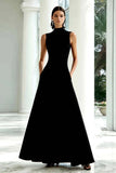 Black and White A-Line High Neck Long Formal Dress
