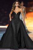 Sparkly Dark Red Mermaid Strapless Pageant Dress