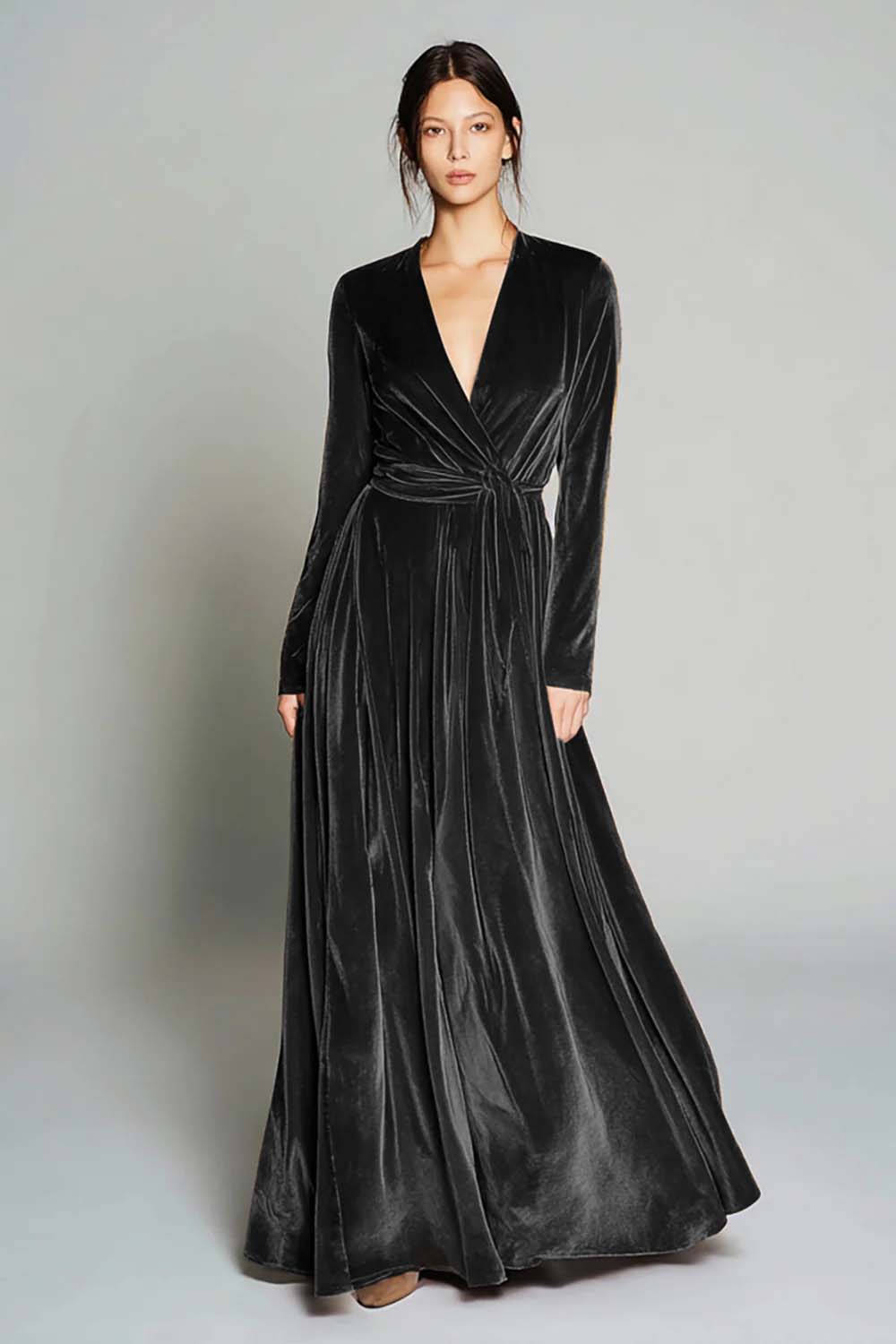 Berylove Women Brown Velvet Holiday Dress A-Line Long Sleeve V-Neck Formal Dress, Black / US4 Berylove Women Brown Velvet Holiday Dress A-Line Long Sleeve V-Neck Formal Dress, Black / US4