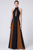 Halter Black and White A Line Maxi Formal Dress