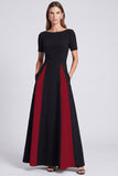 Black and White A Line Short Sleeve Maxi Formal Dress