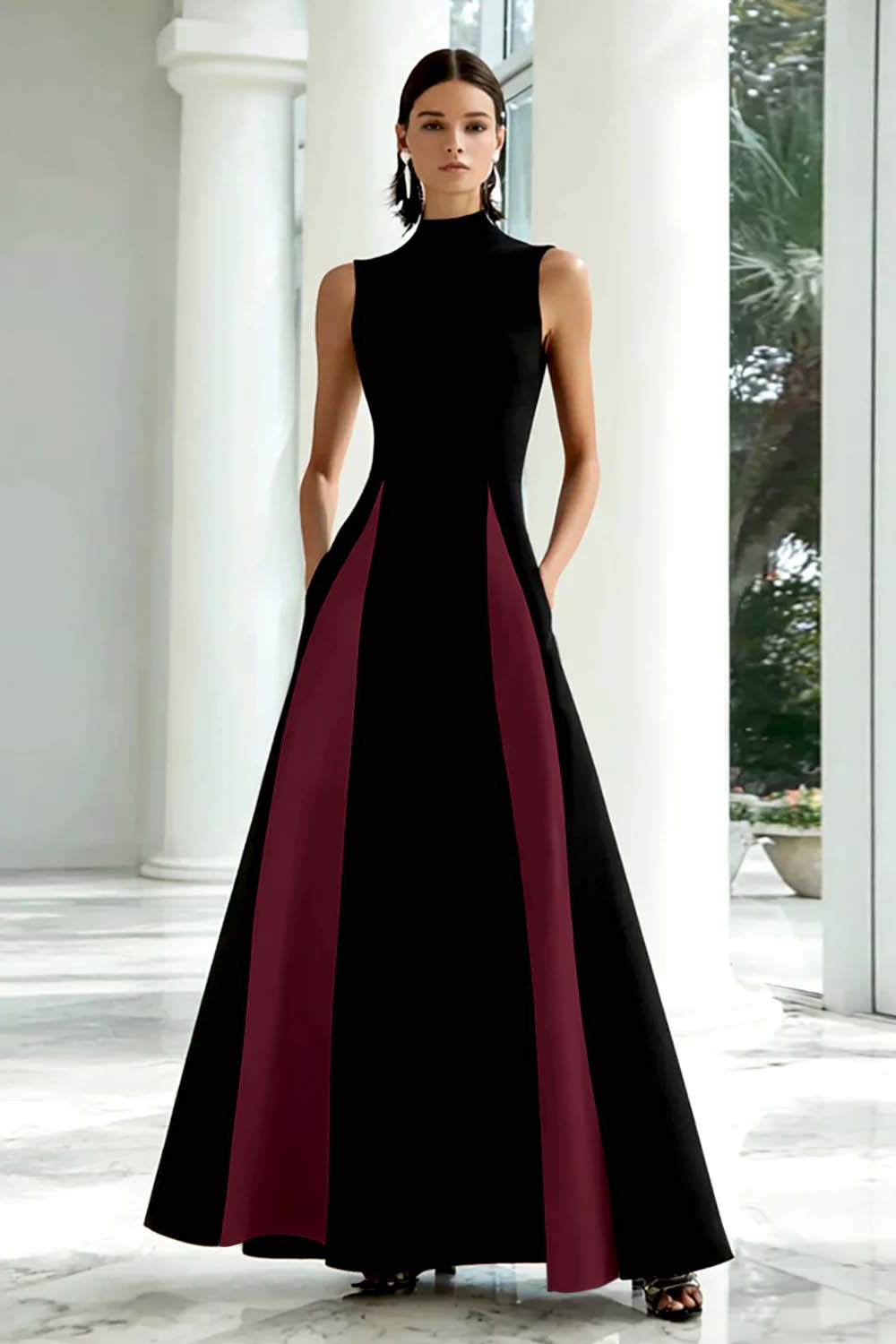 Berylove Women Black and White Formal Dress A-Line High Neck Maxi Evening Dress, Black / US14 Berylove Women Black and White Formal Dress A-Line High Neck Maxi Evening Dress, Black / US14