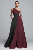 Pink Colorblock A-Line One Shoulder Formal Dress
