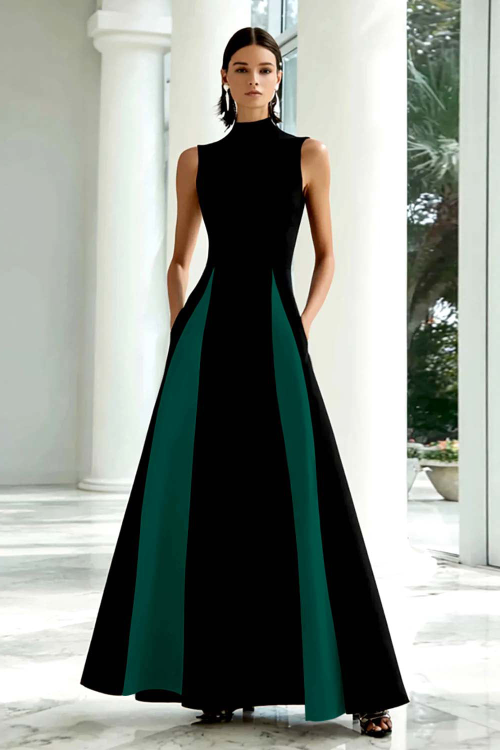 Berylove Women Black and White Formal Dress A-Line High Neck Maxi Evening Dress, Black and White / US16W Berylove Women Black and White Formal Dress A-Line High Neck Maxi Evening Dress, Black and White / US16W