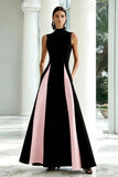 Black and White A-Line High Neck Long Formal Dress