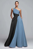 Pink Colorblock A-Line One Shoulder Formal Dress