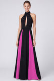 Halter Black and White A Line Maxi Formal Dress