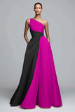 Pink Colorblock A-Line One Shoulder Formal Dress