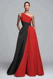 Pink Colorblock A-Line One Shoulder Formal Dress