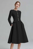 Ivory A-Line Round Neck Long Sleeve Work Dress