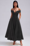 Off the Shoulder Ruched Satin Yellow A Line Maxi Dress