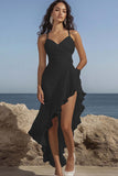 White Ruched Ruffle Asymmetrical Party Dress