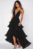 Ruffled Tiered Chiffon Red Prom Dress