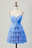 Yellow A Line Tiered Strapless Homecoming Dress with Bow