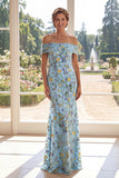 Green Off the Shoulder Mermaid Floral Mother of the Bride Dress