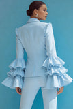 Blue 2-Piece Notched Lapel Women Suits With Ruffles