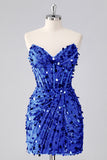 Fuchsia Corset Strapless Beaded Homecoming Dress with Sequins