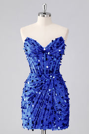 Strapless Corset Bodycon Sparkly Blue Mini Homecoming Dress