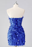 Fuchsia Corset Strapless Beaded Homecoming Dress with Sequins