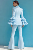 Blue 2-Piece Notched Lapel Women Suits With Ruffles