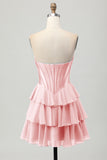 Fuchsia Corset Tiered A Line Strapless Homecoming Dress